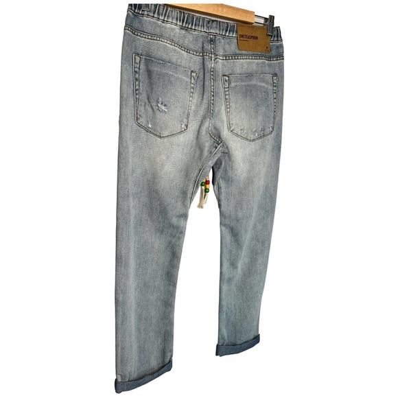 New One Teaspoon Shabbies Drawstring Boyfriend Destroyed Cuffed Montana Blue XS - Picture 9 of 16